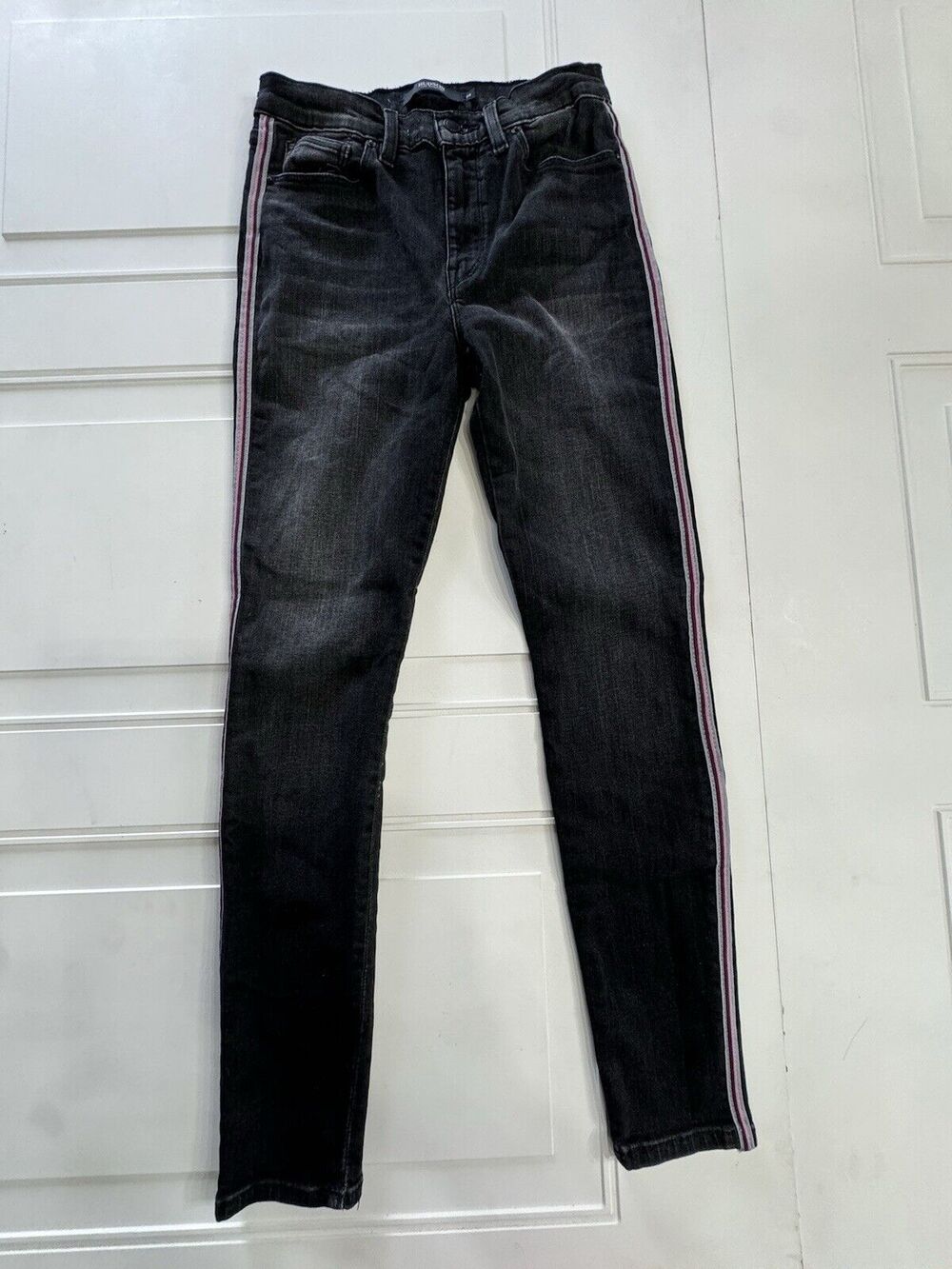 Hudson Womens Size 26 Barbara Super Skinny Black Wash Side Stripe Stretch Jeans